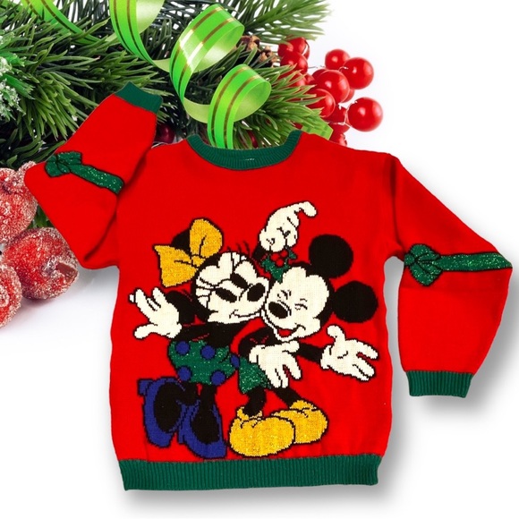 Vintage Christmas Mickey & Minnie Mouse Sweater - Picture 2 of 3
